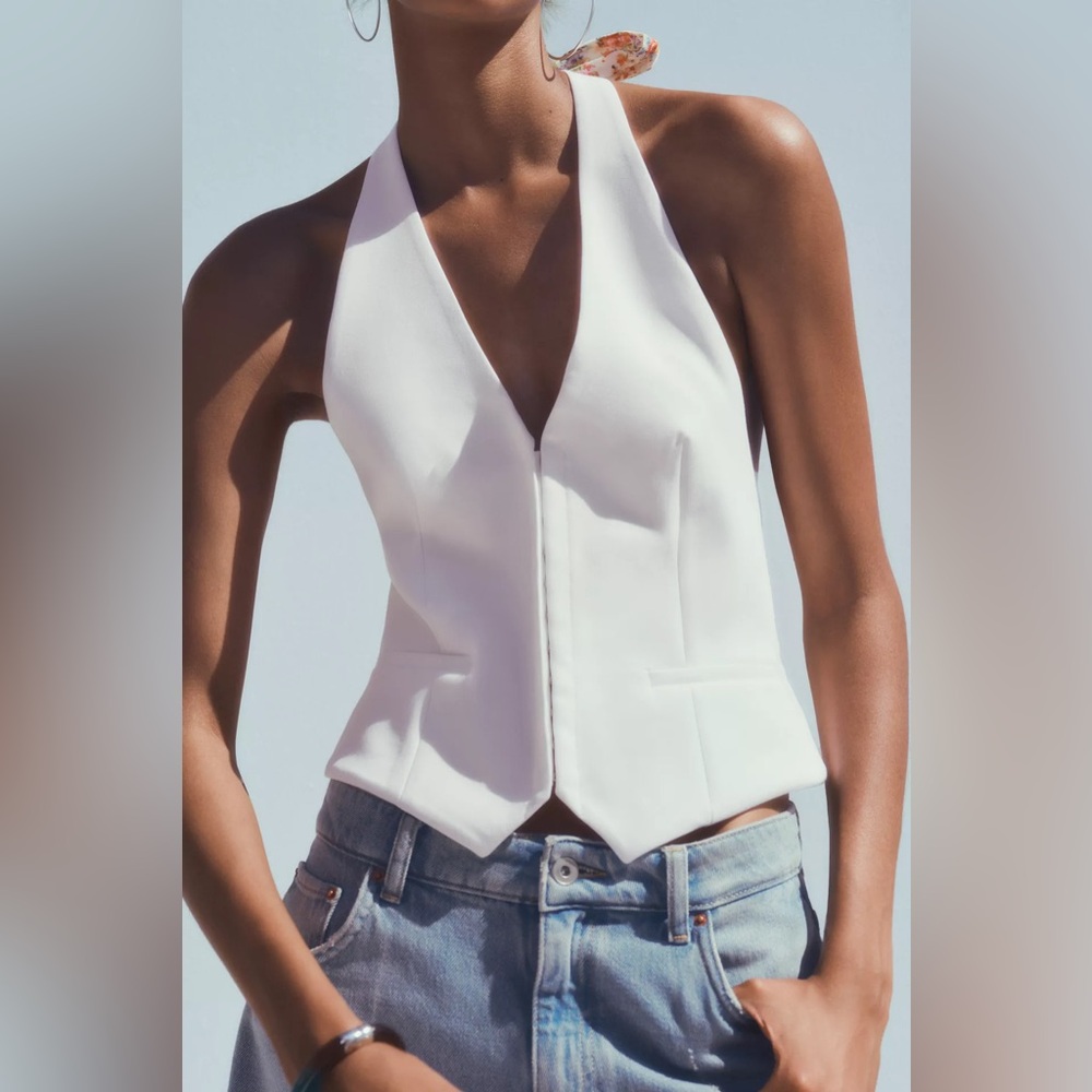 Zara White Printed Scarf Halter Neck Vest - Picture 6 of 12